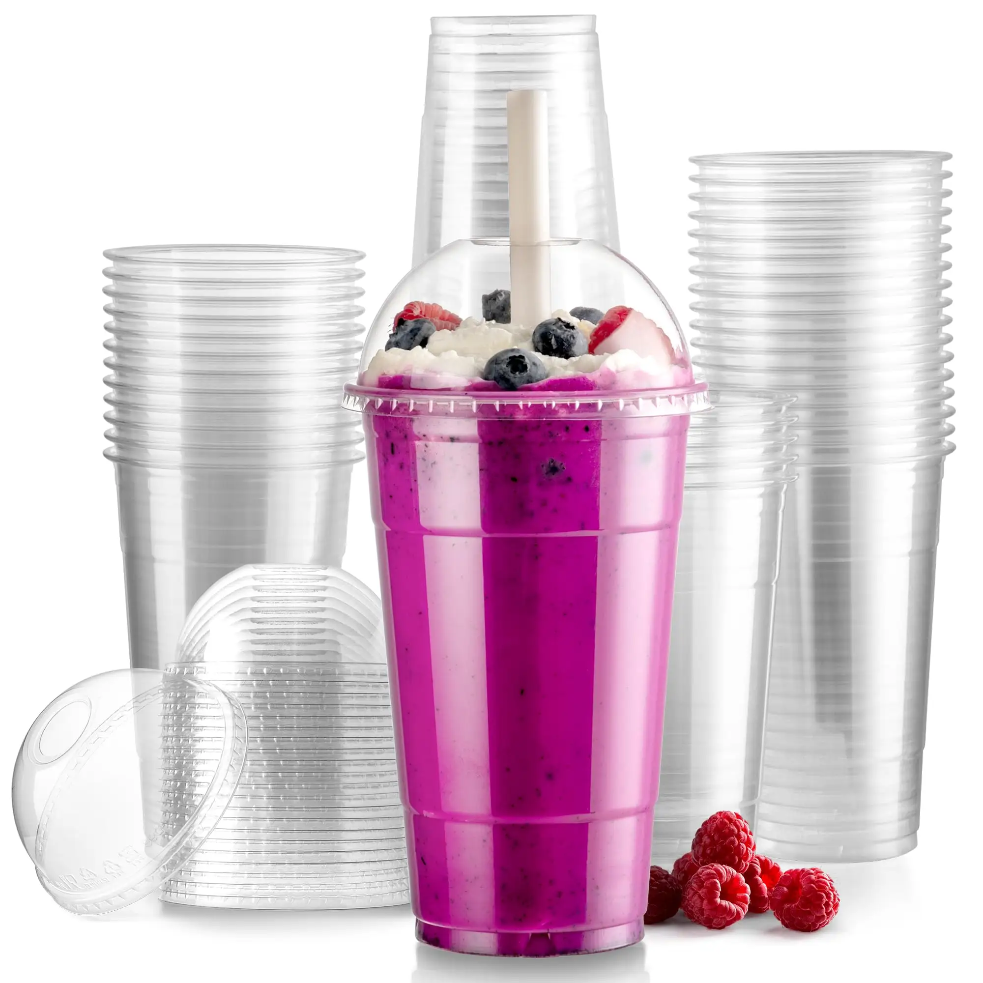 Custom Logo 117mm Iced Coffee Bubble Matte Boba Milk Tea Yogurt Clear Disposable Christmas Plastic Cups With Flat Lids Dome Lids