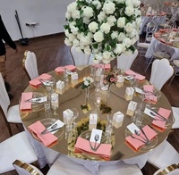Table ronde miroir argentée pour mariage, plateau de table réfléchissant en PE or/argent de 6 pieds/5 pieds pour événements et réceptions de mariage