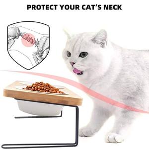 Kediler köpekler için toptan kedi maması kase yükseltilmiş gıda kase paslanmaz çelik seramik ahşap çerçeve taşınabilir küçük besleme için - Product Image 4