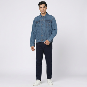 Best Men's Vintage Denim Jackets with Stand Collar and Front Logo Windproof 100% Cotton Multiple Colors Price - Product Image 1