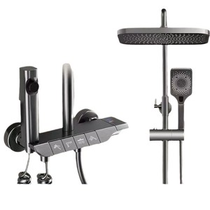 Thermostatic <b>Shower</b> Faucet Set Single Handle Ceramic Valve Round Rain Spray Gun Gray Bath <b>Shower</b> System - Product Image 2