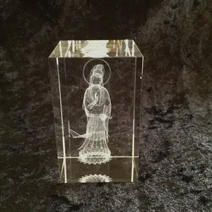 Quan yin lady buda heykel lazer kesim cam prizma küp MH-F0406