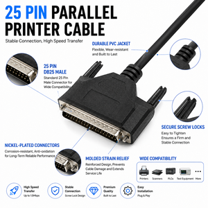 LUNGKAY 25Pin D-Sub DB25 Male VGA <b>Cable</b> PVC Jacket Serial/Parallel Printer <b>Cable</b> Braid Shielding Industrial Grade for Computer - Product Image 2