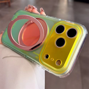 Camera Protection <b>Ring</b> Metal Stand Magnetic <b>Phone</b> Case For iPhone 17 16 15 14 ProMax Gradient Color Laser Hard Cover - Product Image 1