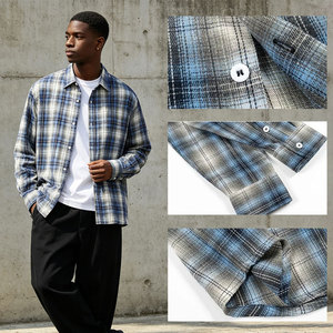 Custom Patchwork Vintage Style Single Breasted Anti-shrink Casual <strong>Shirt</strong> for Men Autumn Relaxed Fit Breathable Yarn Dyed ODM - Product Image 3
