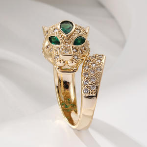 Bague ouverte <span class=keywords><strong>de</strong></span> luxe Hiphop 18K plaquée <span class=keywords><strong>or</strong></span>, anneau réglable en Zircon et léopard - Product Image 2