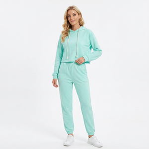 Hoodie court confortable pour femme, hiver, uni, 100% coton, séchage rapide, respirant, léger, manches longues, poche avant, décontracté, tendance - Product Image 1