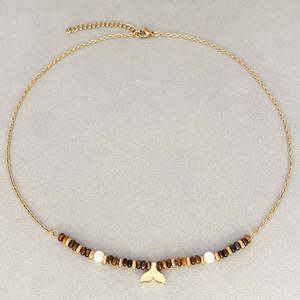 Collares de Moda de Alta Gama, Estilo Nicho, con <span class=keywords><strong>Cadena</strong></span> de Bambú y Piedra Ojo de Tigre, Personalizados al por Mayor - Product Image 4