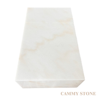 Table basse rectangulaire en marbre blanc naturel de luxe Cammy Stone, à socle bas, écologique, pour salon, appartement, cuisine