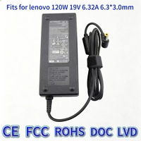 Chargeur secteur pour ordinateur portable 120W 19V 6.32A DC 6.3 3.0mm avec logo demi-cercle, compatible avec les adaptateurs d'ordinateurs portables Lenovo IdeaPad Gaming Series