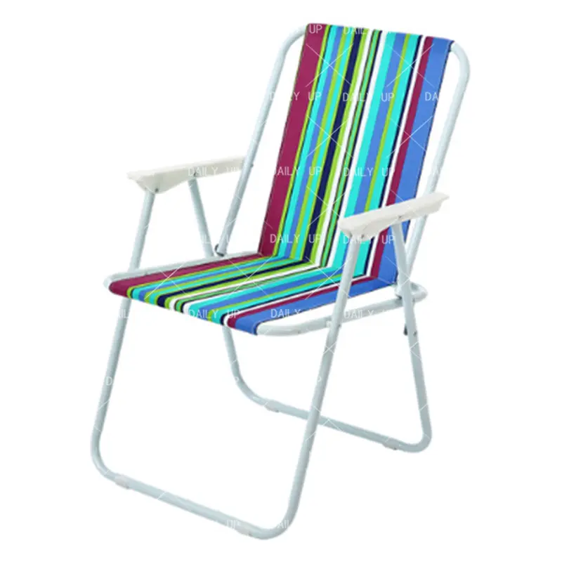 Chaise de loisirs en plein air pliable avec accoudoirs fauteuil de plage rayé pliant en tissu respirant pour cour pêche Camping