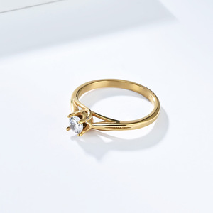 <b>Titanium</b> Steel <b>Ring</b> With Zircon Claw Setting Geometric Shape Engagement Unisex Jewelry Steel Gold Color - Product Image 4