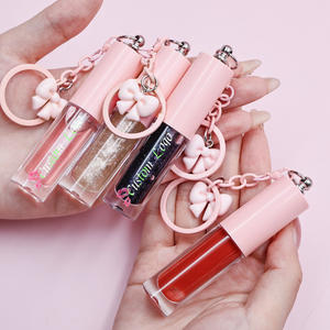 Tubos de brillo de labios rosa personalizables Máscaras de labios y aceite para botellas de esencia con anillos Colgante de embalaje cosmético de plástico - Product Image 3