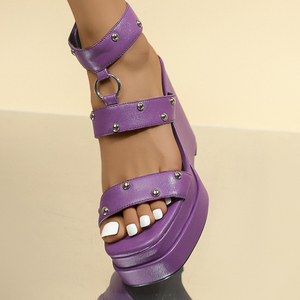 <b>Ankle</b> Buckles Women Metal Rivets Pumps High Wedge <b>Heels</b> Sandals Dress Diamonds Thick <b>Platform</b> Satin Shoes - Product Image 4