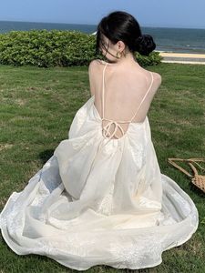 Vestido Maxi Camisero con Bordado 3D de Estilo Chino, Personalizado, Blanco, Holgado, Estilizador, para Vacaciones y Playa, para Mujer - Product Image 4