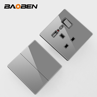 BAOBEN Panneau de Prise Murale Ultra-Mince 86-Type 16A en Verre Trempé Gris avec Alimentation USB-C 250V