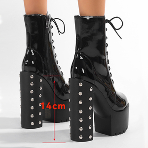 Bottines noires pour femmes XSD, nouveau style printemps, bout carré, cuir verni brillant, talons hauts, bottines courtes pour soirée - Product Image 3