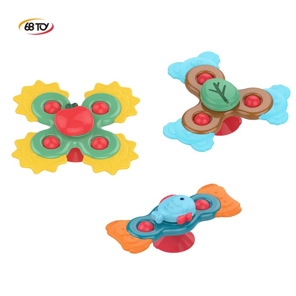 3 in 1 Baby Bathroom Spinning Top Toy Bath Spinner Suction Cup Fidget Finger Spinners With Silicone Baby Teether