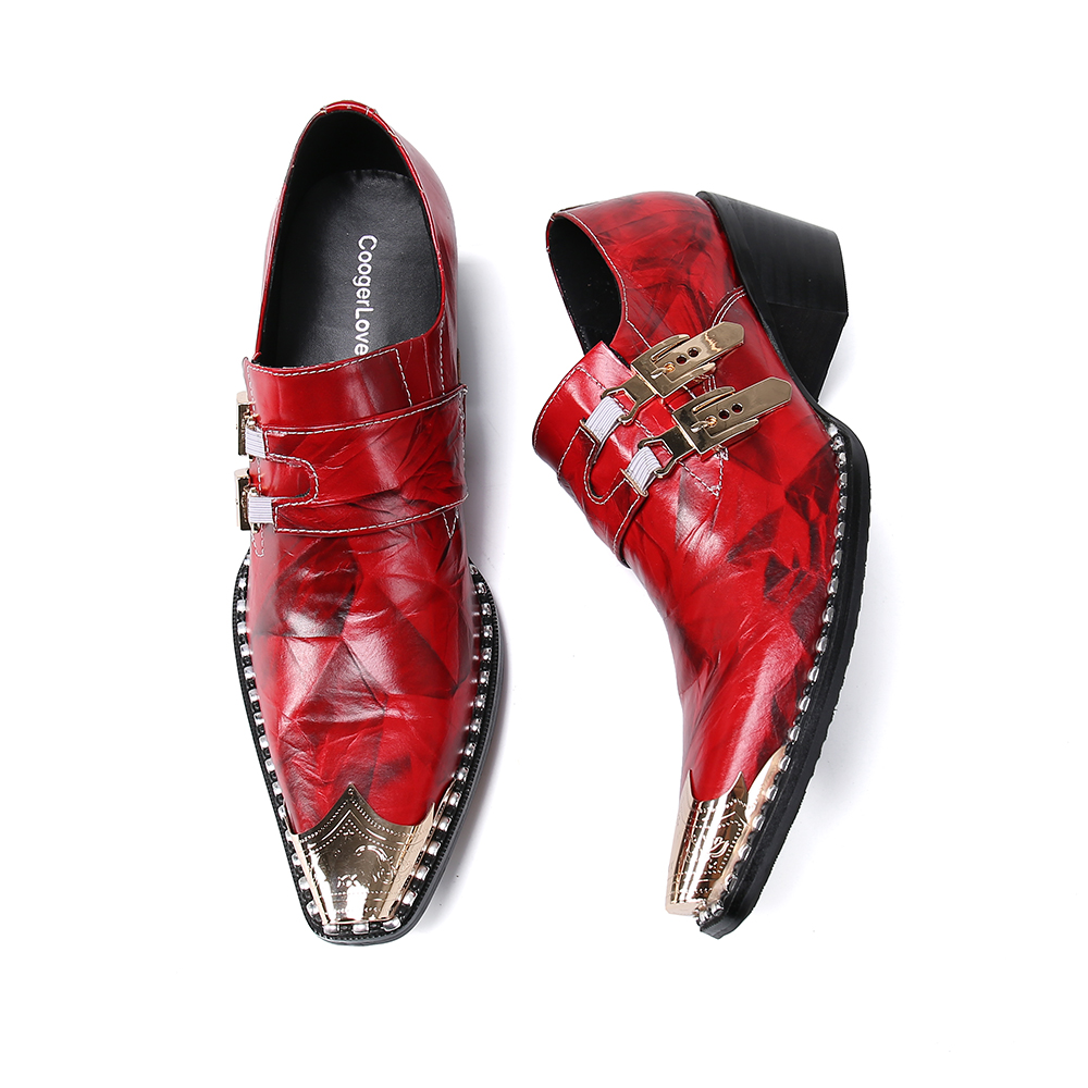 NA352 Red and Gold Steel Point Toe Mens Dress Shoes