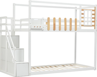 Lit superposé avec escalier et étagère Lit pour enfant en bois de pin massif avec fenêtre et barrière de protection contre les chutes Lit au sol blanc
