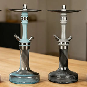 Modern Glass <b>Hookah</b> Stainless Steel Shisha Base Metal <b>Pipe</b> Body Double Hose Lounge Use - Product Image 1