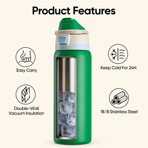 Bouteille d'eau isotherme de qualité alimentaire, double usage, avec bec verseur et couvercle à paille, anti-fuite, poignée de transport portable, 2 tailles, bouteille thermos sous vide - Product Image 2