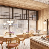 Aménagement intérieur complet de boulangerie-pâtisserie, personnalisation de la pièce, vitrine en verre, comptoir de bar, décoration de café, salon de thé