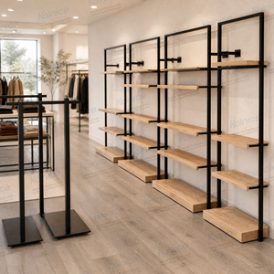 Kainice Customized Freestanding Industrial Pipe Metal <strong>Wood</strong> Garment Display Stand Wall Mounted Clothes <strong>Rack</strong> for <strong>Clothing</strong> Store - Product Image 2