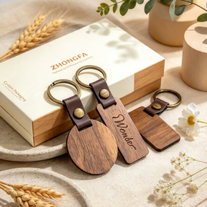 Llaveros de Madera Personalizados al por Mayor con Correa de Cuero, Llavero de Madera Grabado con Láser para Regalos de Cumpleaños, Recuerdos y Manualidades - Product Image 2