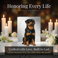 Urna Funeraria de Cerámica Esculpida con Forma de Rottweiler Realista, Ecológica y Personalizable, Recuerdo Eterno Hecho a Mano para Perros