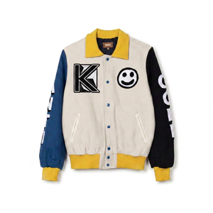 Veste en laine universitaire KVJ135 pour hommes personnalisée vêtements d'hiver broderie amusante rouge noir bleu jaune avec patch en chenille sans col - Product Image 5
