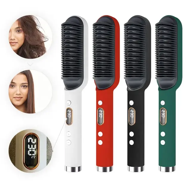 2023 nouvelle vente chaude ménage voyage ion négatif Mini Portable 2 en 1 brosse à Air chaud LED affichage lisseur de cheveux pour les soins des cheveux