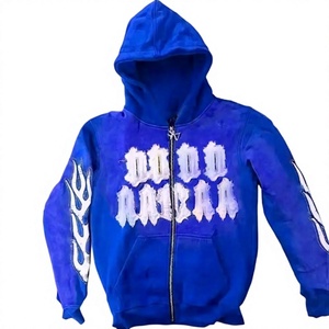 Sweat-shirt à capuche zippé bleu pour homme, coupe classique, en polaire décontracté, idéal pour l'automne, ODM - Product Image 1