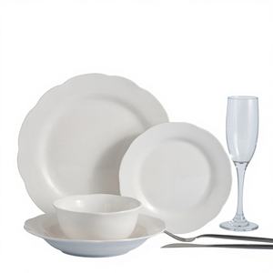 Service de table en porcelaine blanche à relief classique intemporel, brillant, pour les occasions spéciales, style européen, passe au micro-ondes et au lave-vaisselle - Product Image 1