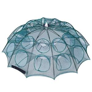 Jaula de camarones, red de pesca de nailon plegable, jaula de trampa fundida con 6-20 agujeros, Red de paraguas PE, jaula de paraguas tipo nudo simple y doble - Product Image 1