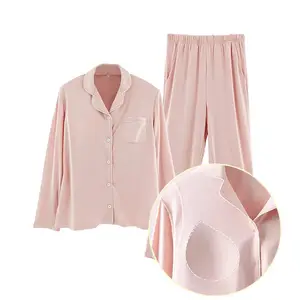 Op Maat Gemaakte Dames Button Down Dames Pyjama, Loungewear 2 Stuks Polyester Modale Pyjama Set Vrouwen Nachtkleding