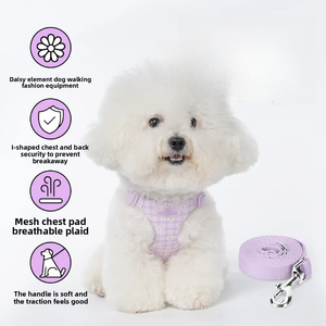 <span class=keywords><strong>Harnais</strong></span> pour animaux de compagnie à imprimé marguerite, doux, avec boucle réglable pour les promenades quotidiennes et les jeux en plein air - Product Image 5