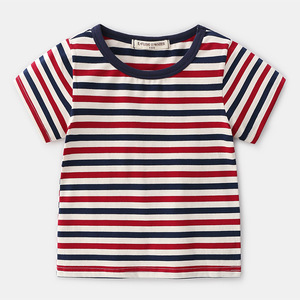 Importateur en gros de produits chinois en Inde, Delhi, t-shirt à manches courtes rayé en coton extensible pour garçon, 100% coton - Product Image 3