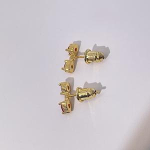 Tianyu Gems Brass Gold Plated Classic Stylish Geometric Trillion Cut Red and White Zircon Stud <b>Earrings</b> for Women - Product Image 5