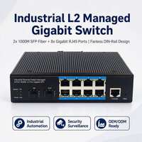 Switch Ethernet Terkelola Industri Gigabit 8 Port 2 SFP DIN Rail Tanpa Kipas Switch Jaringan L2 Casing Logam Tahan Suhu Lebar