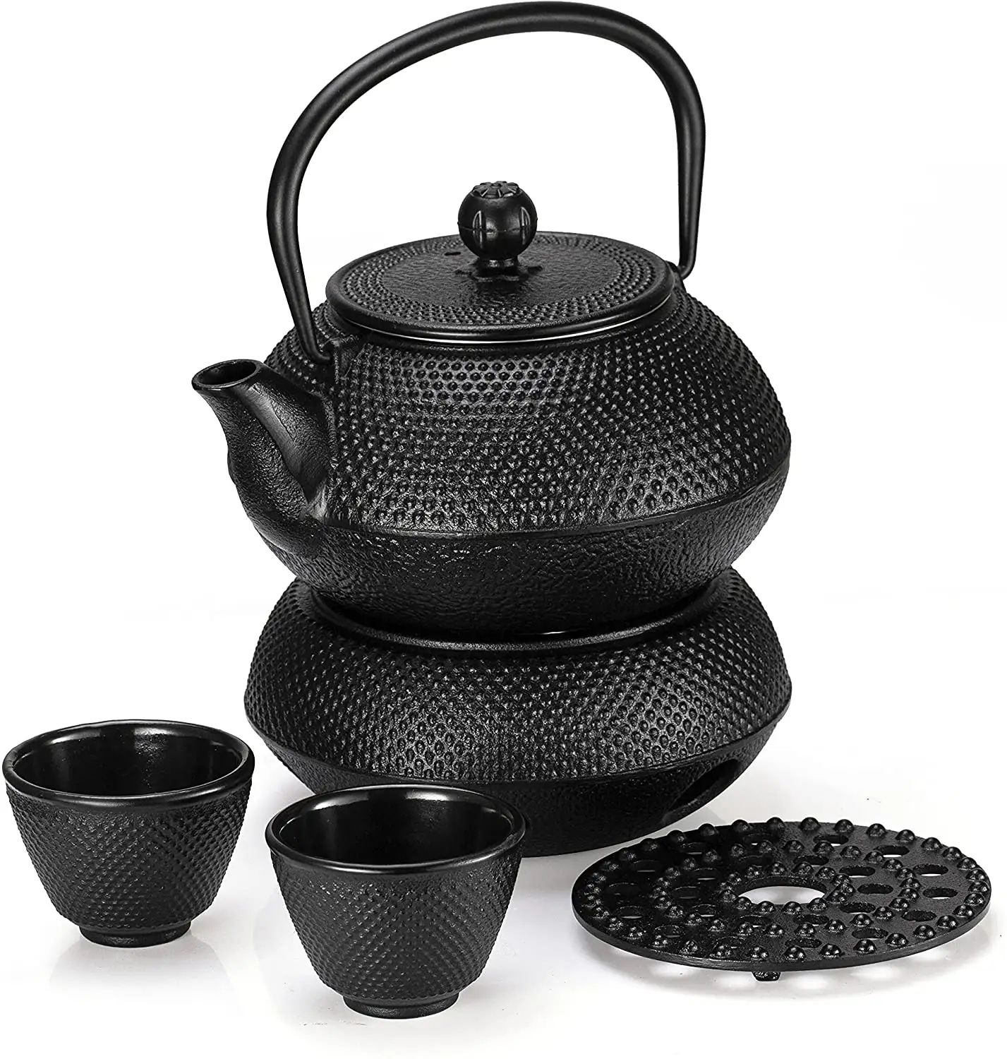 Energinox tradicional antiguo japonés negro tetera de hierro fundido juego de tazas de té