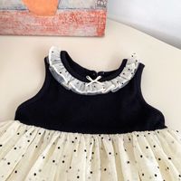 Robe d'été sans manches pour bébé fille, à blocs de couleur, en tricot, avec bordure en dentelle, col à pois, jupe bouffante, robe de soirée, robe personnalisée pour bébé fille