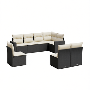 Ensemble de canapés de jardin noir et crème, meubles en rotin d'extérieur avec coussins en mousse haute densité, design contemporain - Product Image 1
