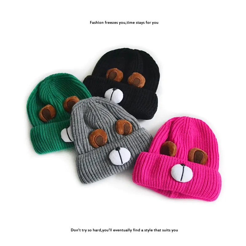 남성과 여성의 아기 일반 모직 스웨터 모자 니트 아기 곰 모자 양털 패션 트렌드
