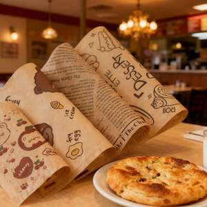 Papier d'emballage pour hamburger imprimé sur mesure, résistant à la graisse, pour la restauration rapide, papier d'emballage pour charcuterie, sushi, shawarma, sandwich, pain, côté unique - Product Image 1