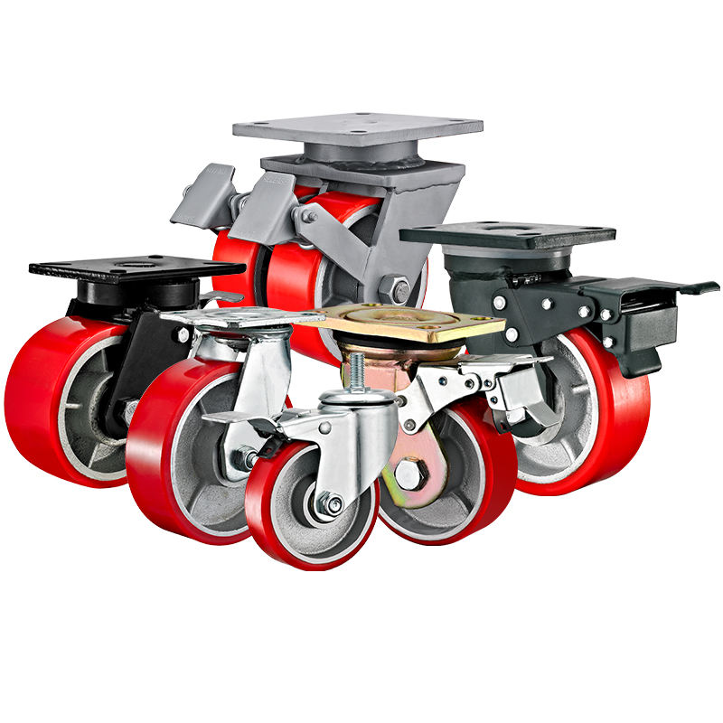 Heavy Duty 3000kg PU Polyurethane Caster 4 5 6 8 10 12 Inch Cast Iron Core Wheels for Machinery Industrial Trolley
