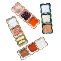 Assiette à Ketchup et Vinaigrette de Style Européen à 3 Compartiments en Céramique Gravée Finition Luxe Bord Doré Sans Cadmium