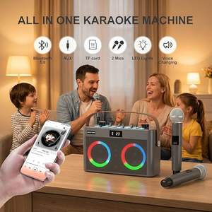 Machine <span class=keywords><strong>de</strong></span> <span class=keywords><strong>karaoké</strong></span> portable Bluetooth MT-VIKI avec 2 micros sans fil + sangle <span class=keywords><strong>de</strong></span> transport, lumières LED, carte TF - Product Image 4
