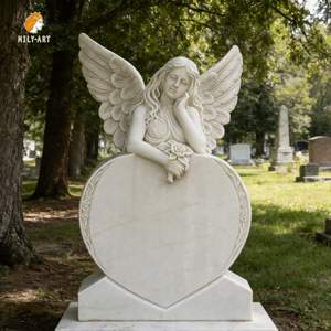 Надгробие MILY на заказ: высококачественный мраморный ангел в форме сердца для кладбища - Product Image 4