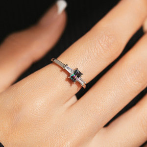 Princess Cut Zircon <b>925</b> <b>Silver</b> <b>Ring</b> Rhodium Plated Prong Setting Women's Engagement Band Classic Geometric Style - Product Image 3